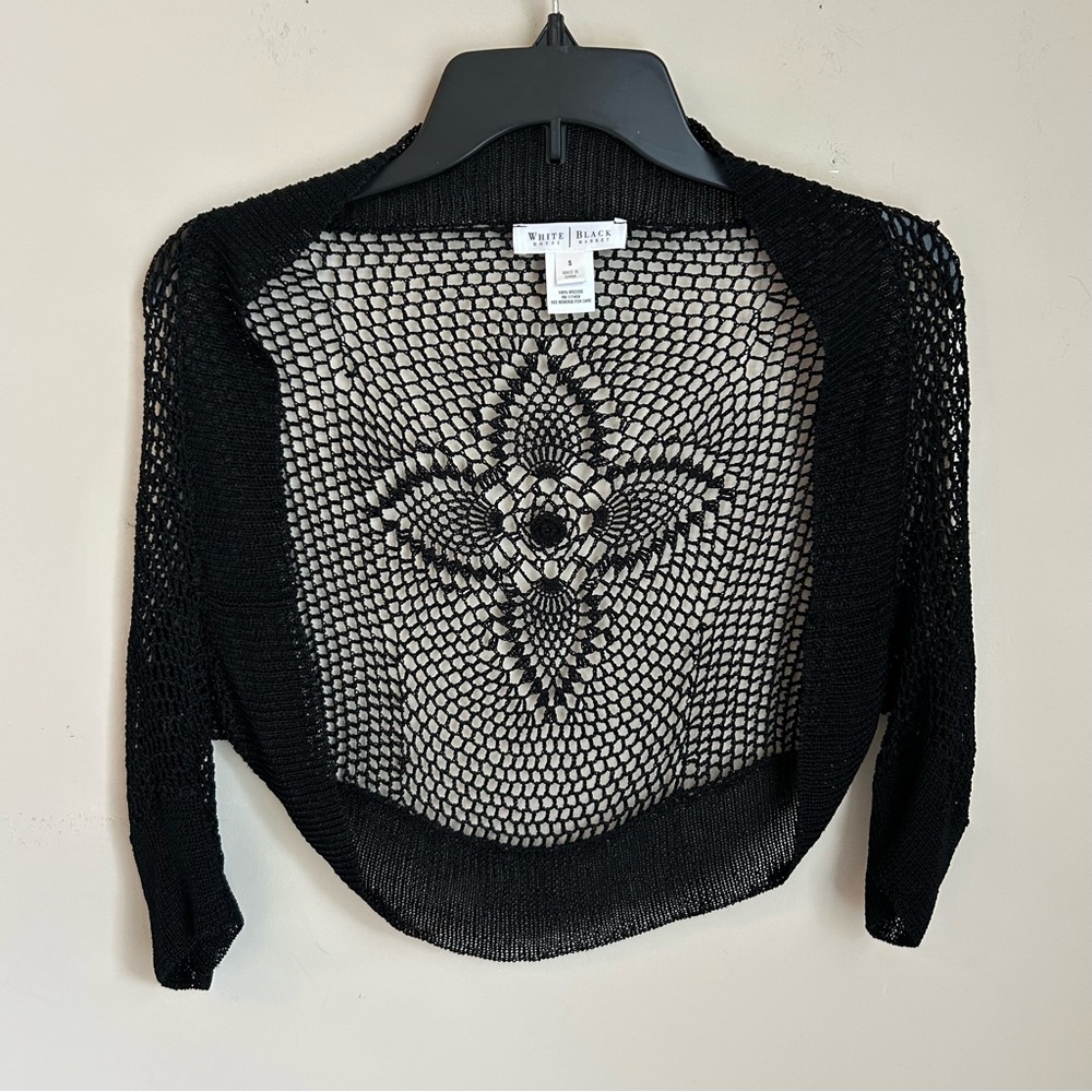 White House Black Market Black Crochet Sweater Sweater Shrug Cover Up Size S